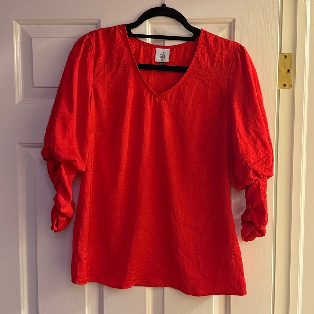 CAbi Bold Red V-Neck Blouse extra small